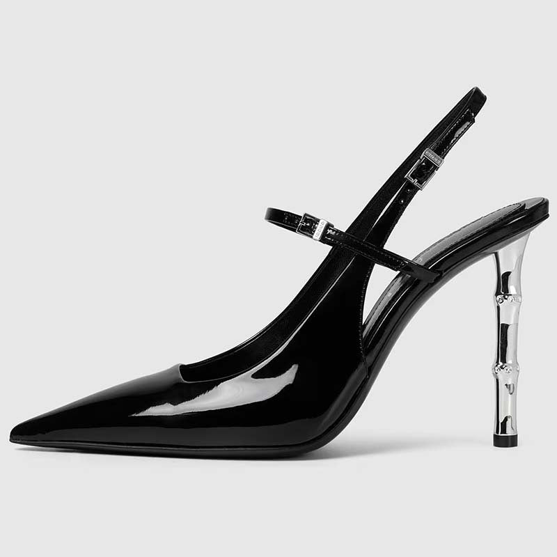 Femme Lackleder Spitz-Zeh Slingback Absätze mit schickem metallic Detail Heidi-Mode