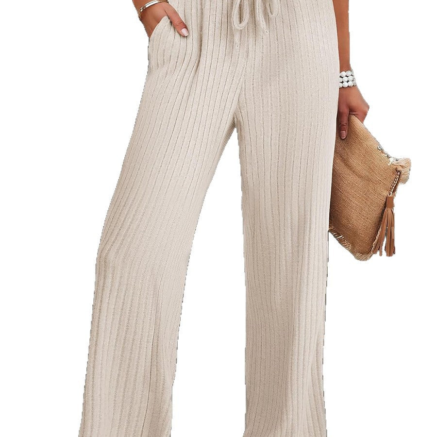 Damen Weiche Rippstrick-Hose mit elastischem Bund und praktischen Taschen Heidi-Mode