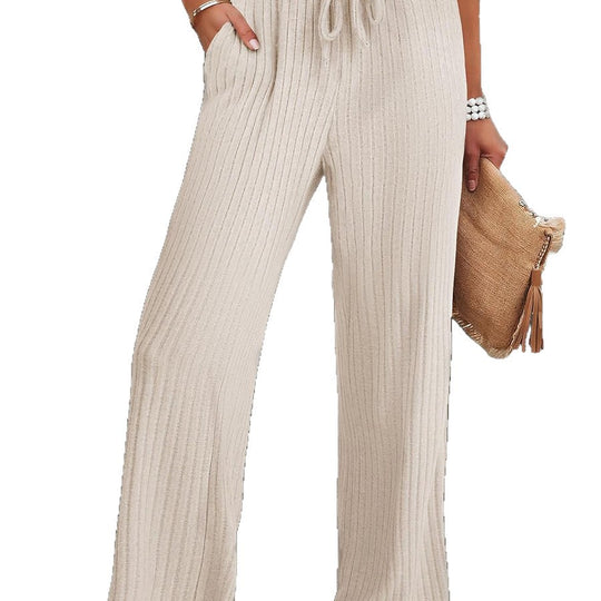 Damen Weiche Rippstrick-Hose mit elastischem Bund und praktischen Taschen Heidi-Mode