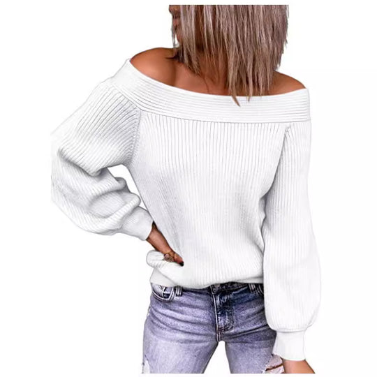 Damen Off-Shoulder Pullover mit voluminösen Ärmeln Heidi-Mode
