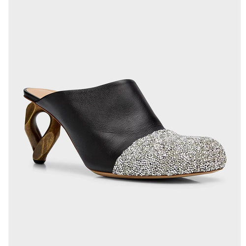 Femme Open-Toe Mules mit skulpturalem metallischem Absatz Heidi-Mode
