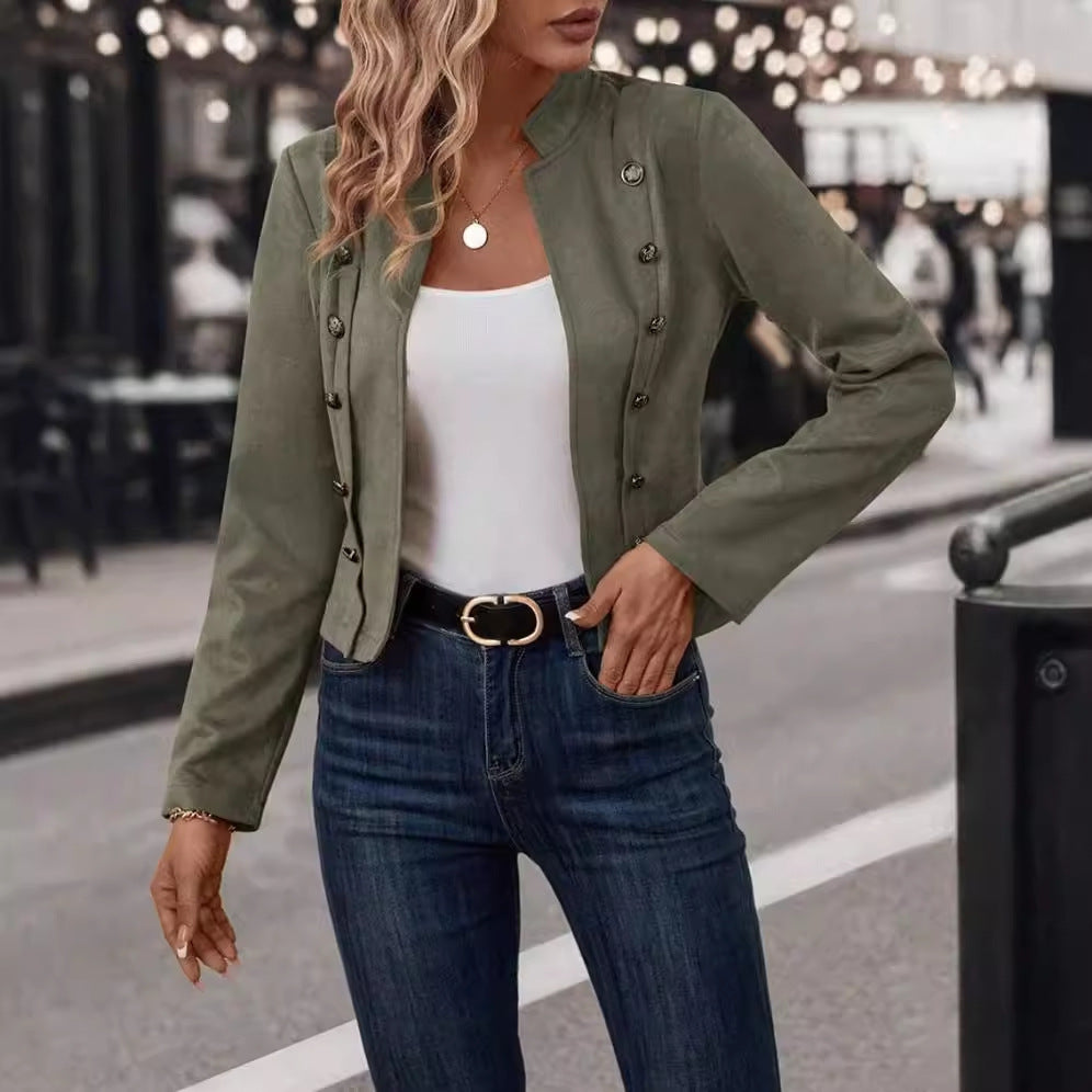 Damen modischer Wildlederblazer mit dekorativen Knöpfen Heidi-Mode