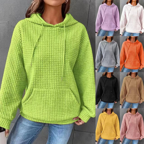 Damen Waffelstruktur Kapuzenpullover mit gemütlichem Schnitt und praktischer Tasche Heidi-Mode