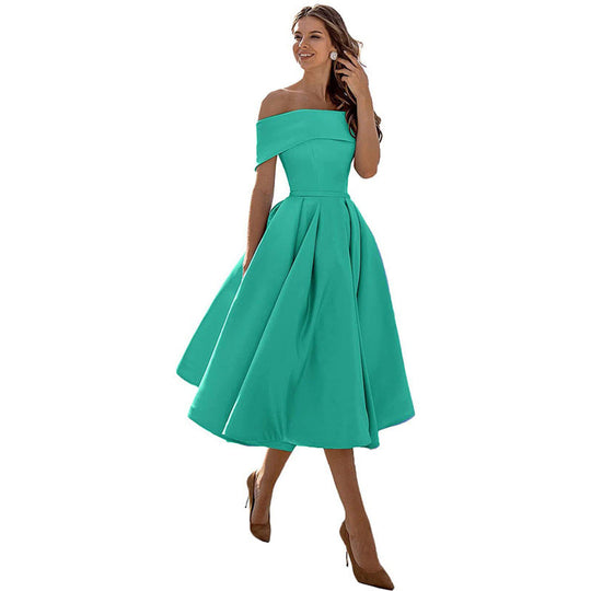 Mode Lässig Trägerlos Satin Partykleid
