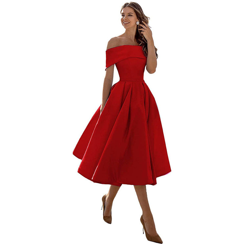 Mode Lässig Trägerlos Satin Partykleid