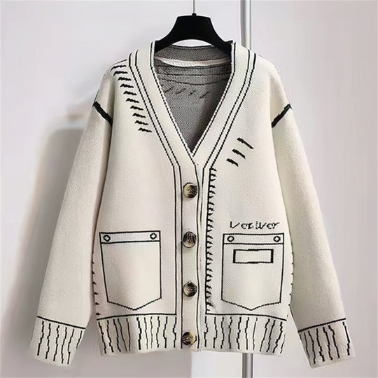 Damen Strickjacke mit kreativem Design und hochwertigen Knöpfen Heidi-Mode