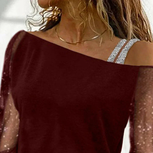 T-shirt met lange mouwen van kant en mesh