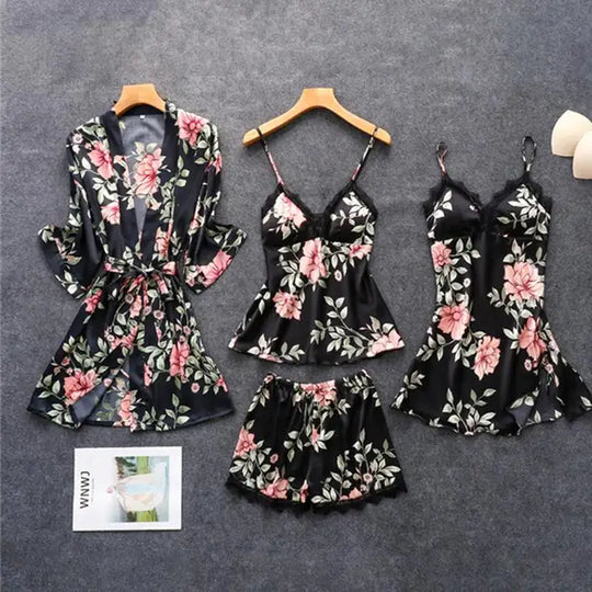 Luxuriöses Bettwäscheset aus Satin mit Blumenmuster