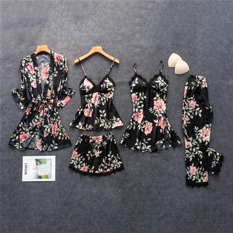 Luxuriöses Bettwäscheset aus Satin mit Blumenmuster