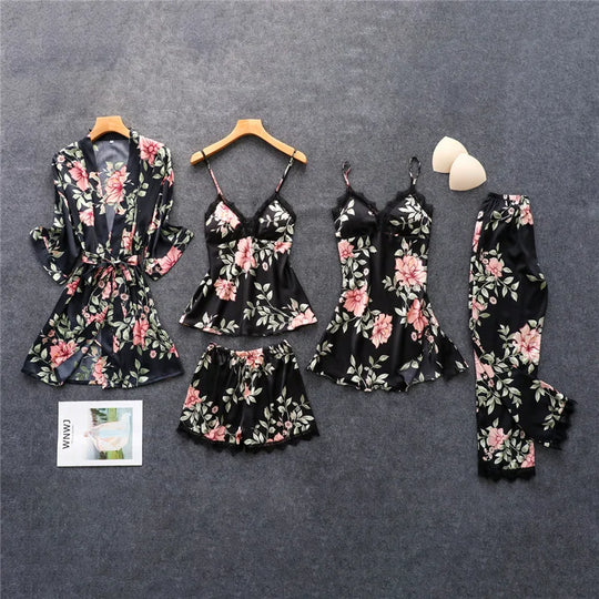 Luxuriöses Bettwäscheset aus Satin mit Blumenmuster