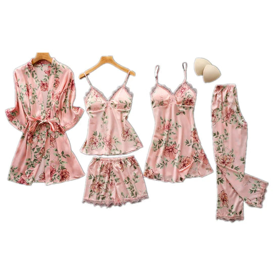 Luxuriöses Bettwäscheset aus Satin mit Blumenmuster