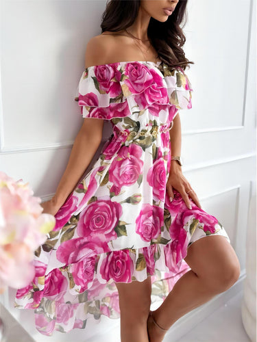 shoulder jurk met roze rozen