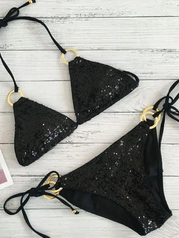 Heidi-Mode | Neu Sexy Bikinis Pailletten Goldfarbe Frauen Bandage Bikini Set Push-Up Vorgepolsterter Bh Badeanzug Set Bademode