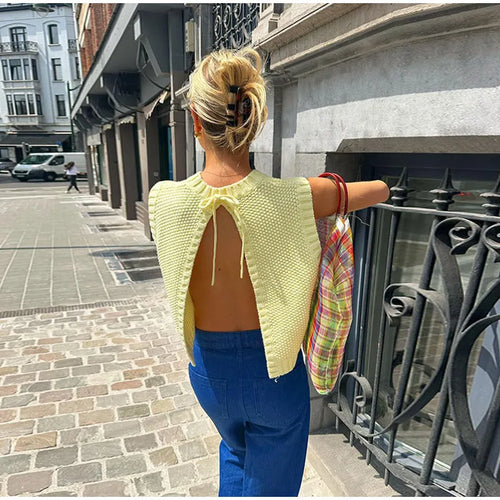 Heidi-Mode | Gestricktes rückenfreies Top mit Bändern