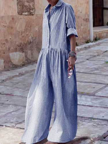 Karierter Jumpsuit mit modernem Schnitt und leichtem Stoff