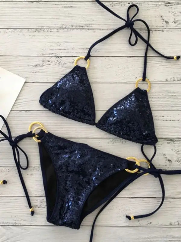 Heidi-Mode | Neu Sexy Bikinis Pailletten Goldfarbe Frauen Bandage Bikini Set Push-Up Vorgepolsterter Bh Badeanzug Set Bademode