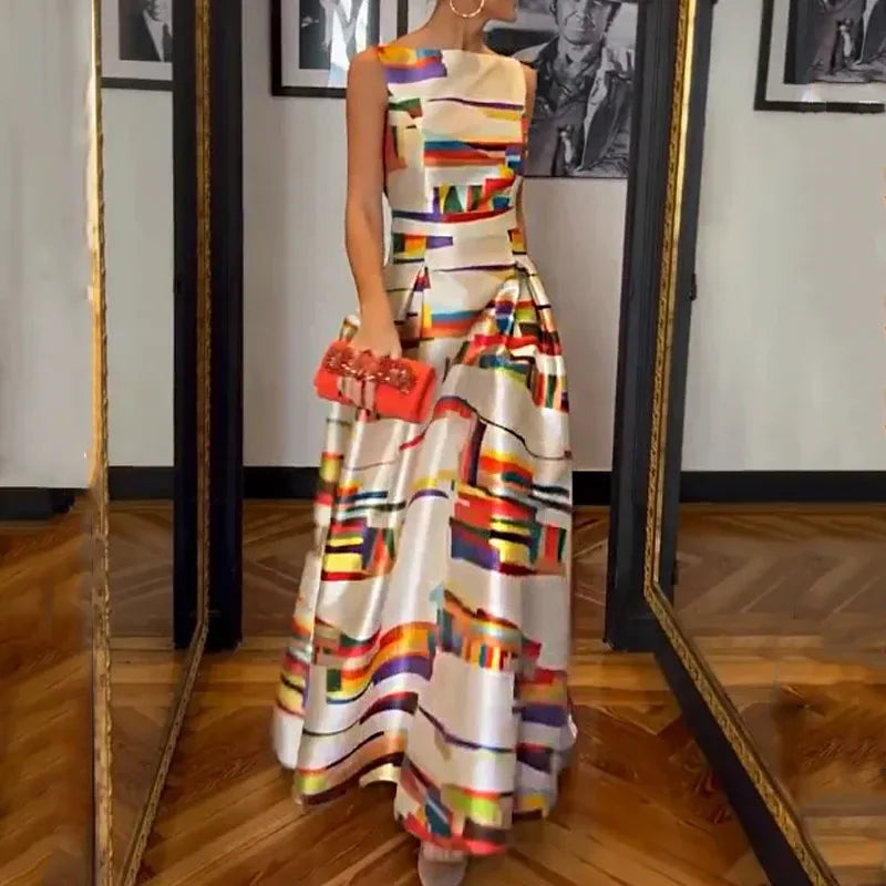 Heidi-Mode | Damen Modern Print Kleid Lang