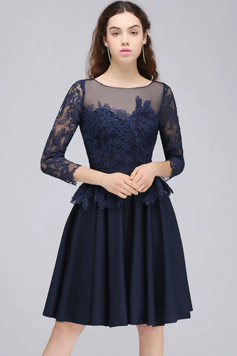 Heidi-Mode | A-Linie Scoop Lange Ärmel Spitze Heimkehrkleid Chiffon A-Linie Rock Kurz Knie-Länge Formal Festkleid Prom