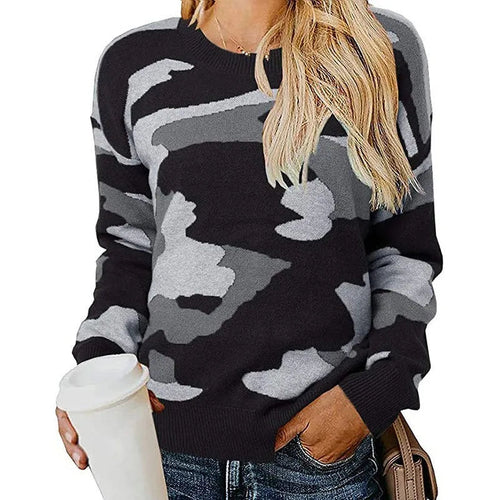 Heidi-Mode | Lässiger Langarm Rundhals Pullover mit Camouflage Drucken