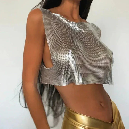 Heidi-Mode | Metall Pailletten Y2k Crop Top
