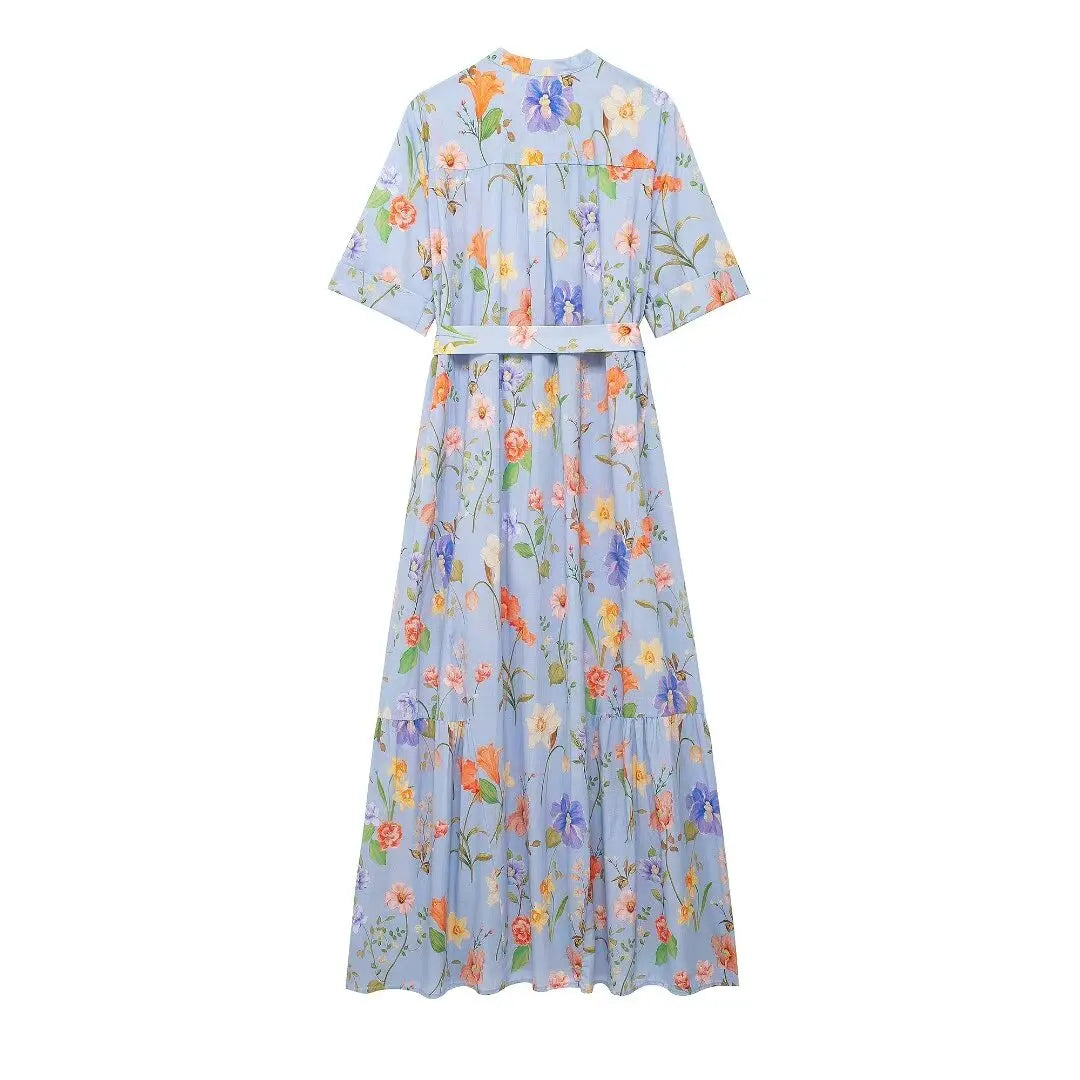 Heidi-Mode | Midi Kleid Hemdblusenkleid mit Blumenmuster