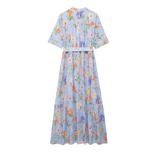 Heidi-Mode | Midi Kleid Hemdblusenkleid mit Blumenmuster