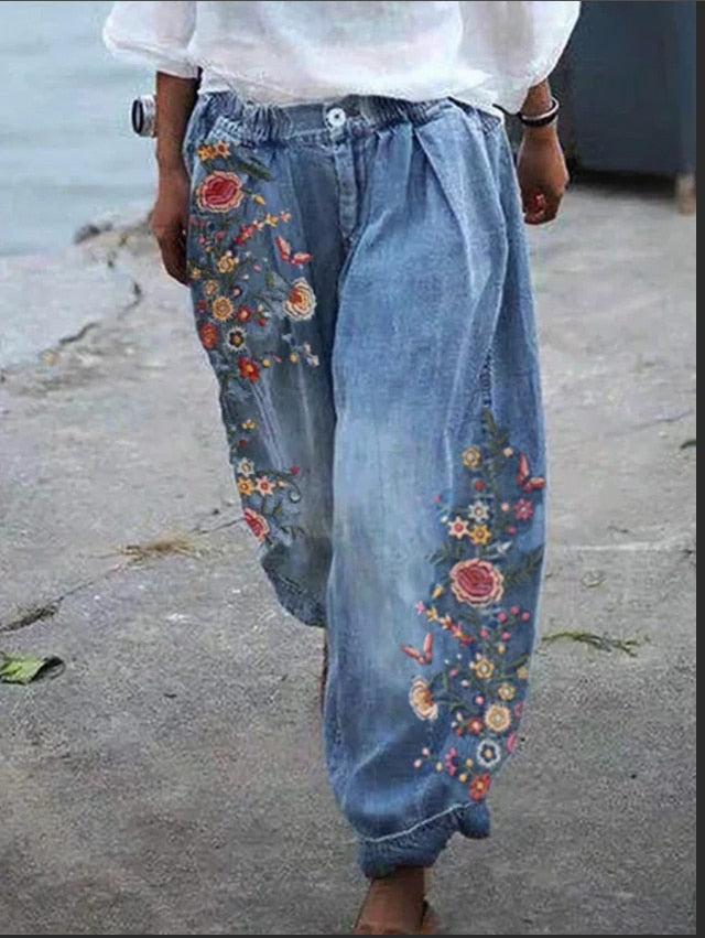Heidi-Mode | Floral Print Lockere Jeanshose für Frauen