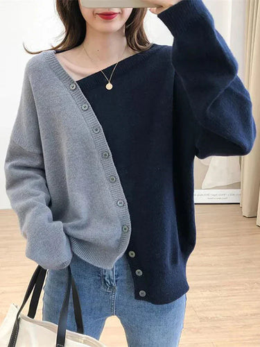 Heidi-Mode | Sweater Damen Asymmetrischer Knopfsweater