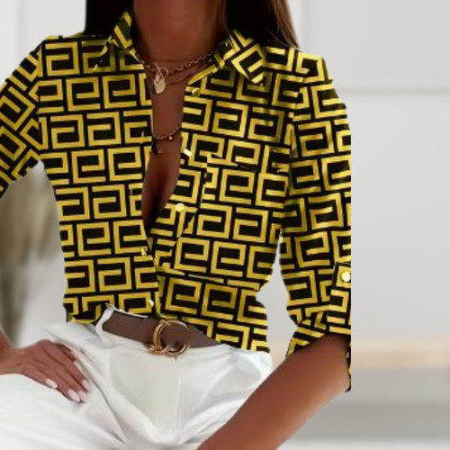 Heidi-Mode | Elegantes Top Mit Griechischem Druck