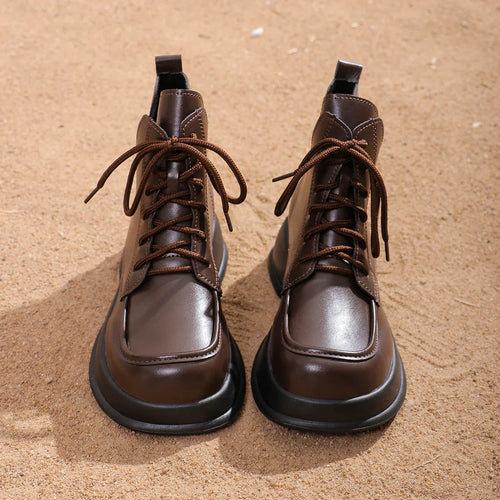 Heidi-Mode | Braune Leder Stiefeletten mit Schnürung