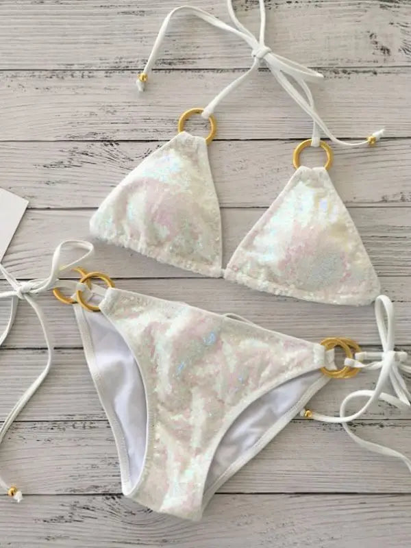 Heidi-Mode | Neu Sexy Bikinis Pailletten Goldfarbe Frauen Bandage Bikini Set Push-Up Vorgepolsterter Bh Badeanzug Set Bademode