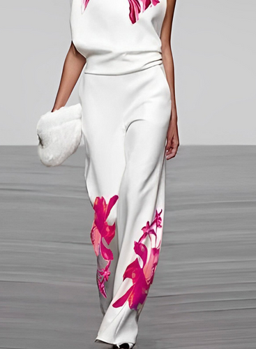 Blumen Rollkragen Top und weite Hose Set