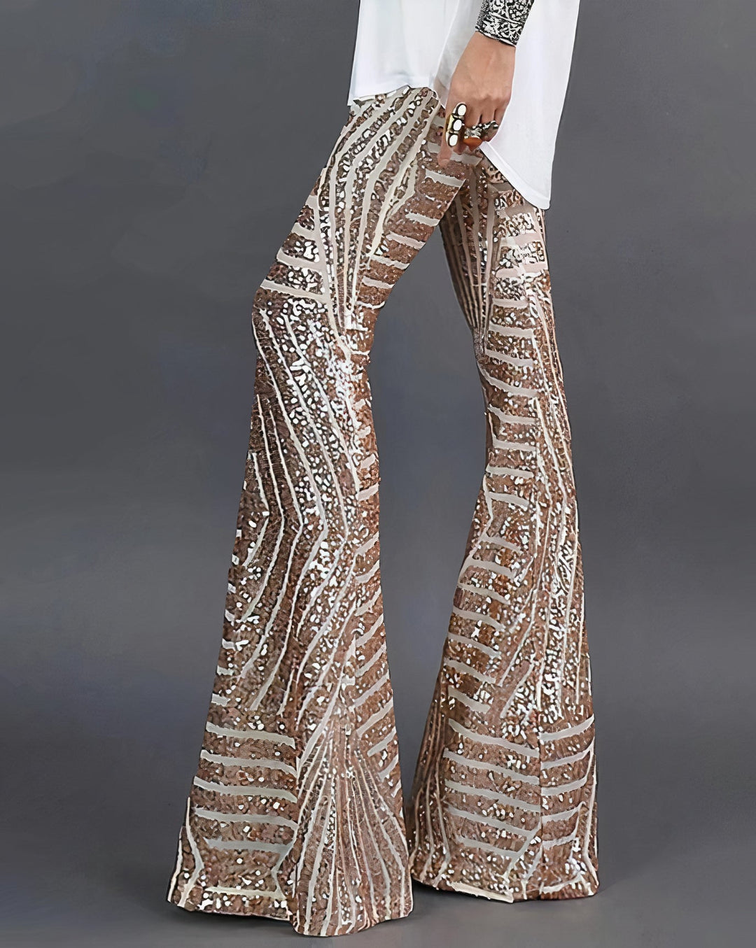 Heidi-Mode | Damen Glitzernde Flared Pants Trendy