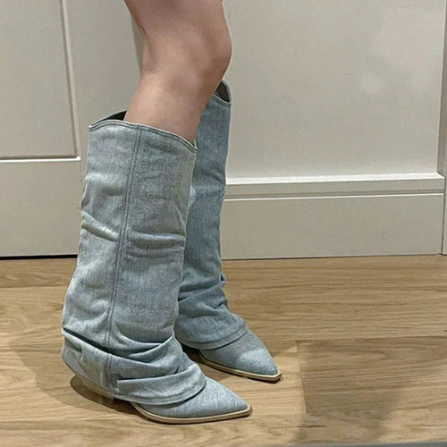 Heidi-Mode | Denim Knielaarzen Cowboy Boots