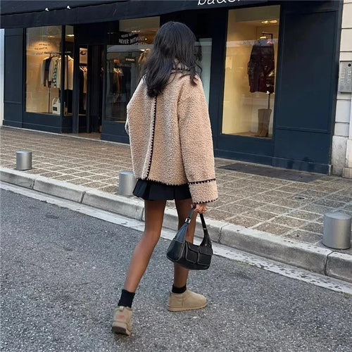 Heidi-Mode | Damen Fleece Teddy Jacke Mit Reverskragen In Khaki Lockerer Schnitt