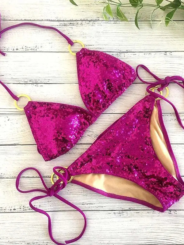 Heidi-Mode | Neu Sexy Bikinis Pailletten Goldfarbe Frauen Bandage Bikini Set Push-Up Vorgepolsterter Bh Badeanzug Set Bademode