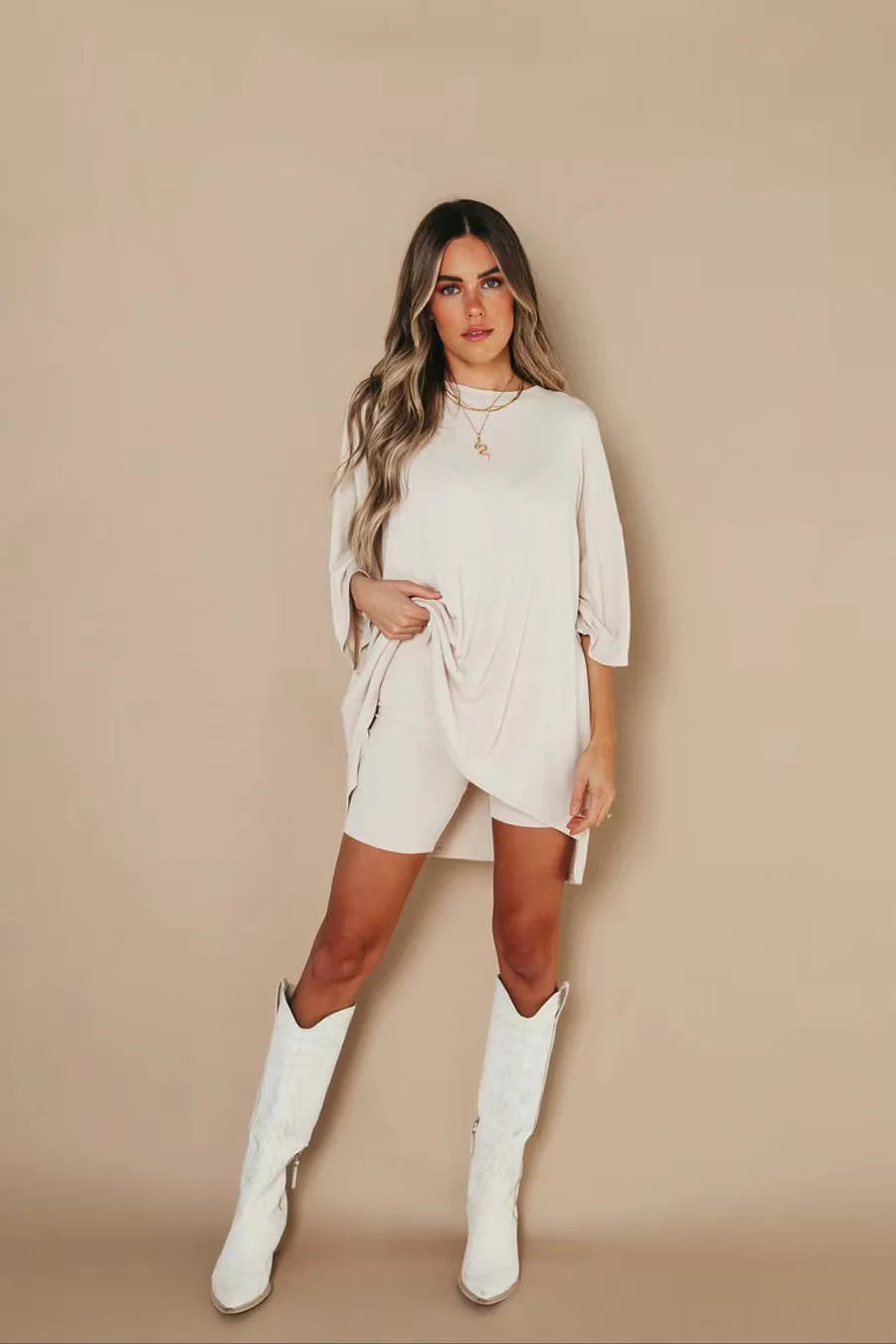 Heidi-Mode | Damen Lounge Set mit Oversized T-Shirt und Biker-Shorts