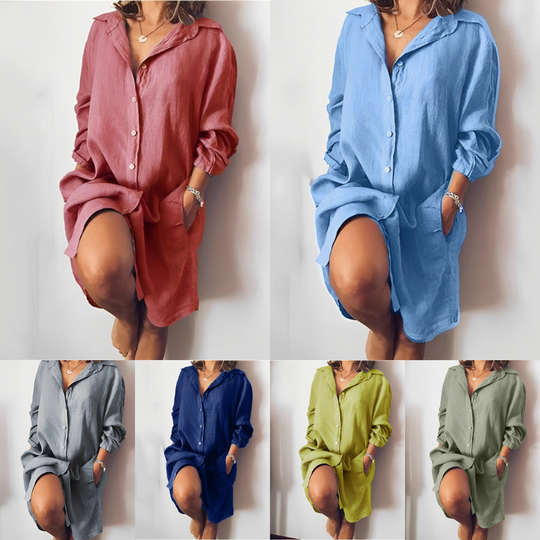 Langärmeliges Baumwoll-Kleid