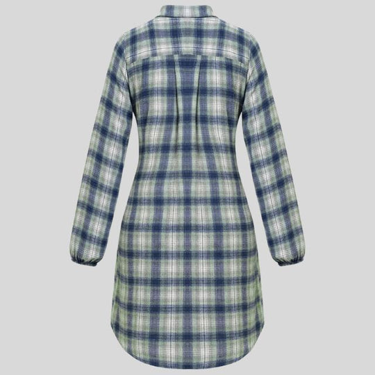 Kariertes Hemdkleid mit Gürtel und Knopfdetails