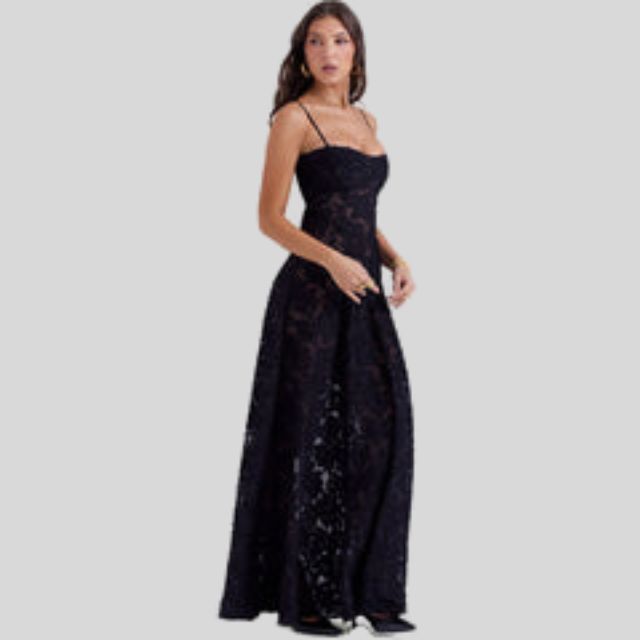 Maxi-Kleid aus Spitze mit eckigem Ausschnitt - Ayla