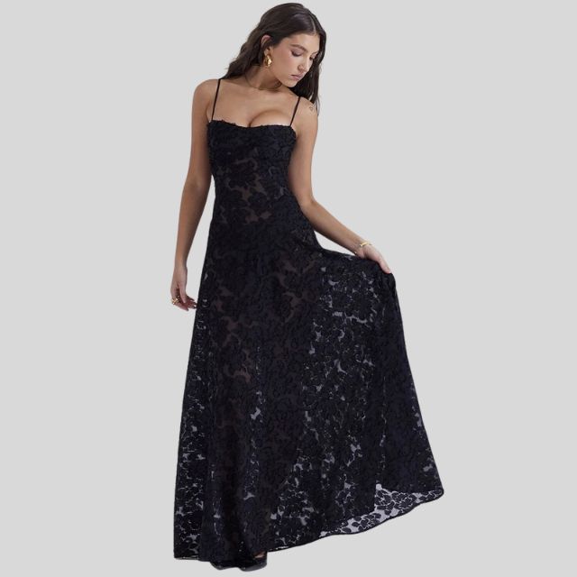Maxi-Kleid aus Spitze mit eckigem Ausschnitt - Ayla