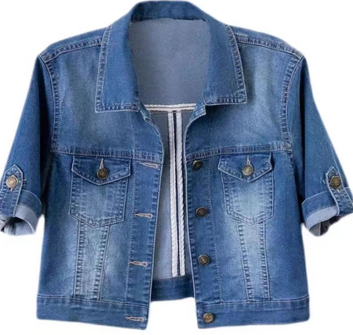 Heidi-Mode | Einfarbige Jeansjacke mit Kurzen Ärmeln