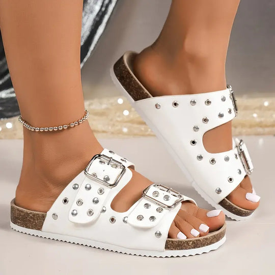 Heidi-Mode | Damen Sandalen mit Doppeltem Riemen und Schnalle