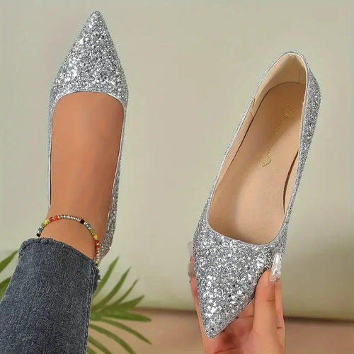 Heidi-Mode | Glitzer Schuhe mit Niedrigem Absatz Komfortabel und Stabil