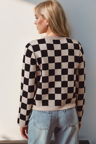 Heidi-Mode | Double Take Vollgröße Kariert Krawatte Front Langarm Cardigan