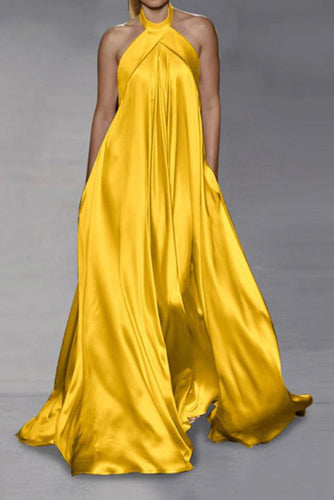 Heidi-Mode | Bijou Satin Halterneck Abend Fest Maxi Kleid