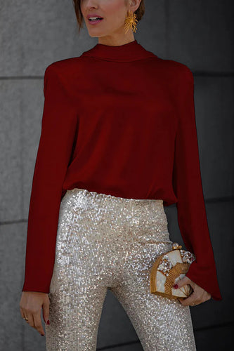 Heidi-Mode | Geheim Der Eleganz Satin Rückenkette Cowl Neck Drapierte Bluse