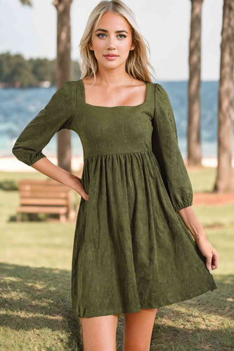 Heidi-Mode | Quadrat-Ausschnitt Dreiviertel-Ärmel Mini Kleid