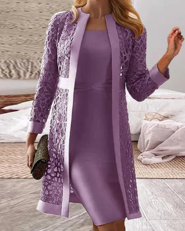 Heidi-Mode | Damen Cardigan Kleid aus Spitze, zwei Teile