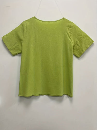 Heidi-Mode | Damen Leinen Bluse Plus Size Lässiges Pullover Shirt mit Kurzärmeln und Druck